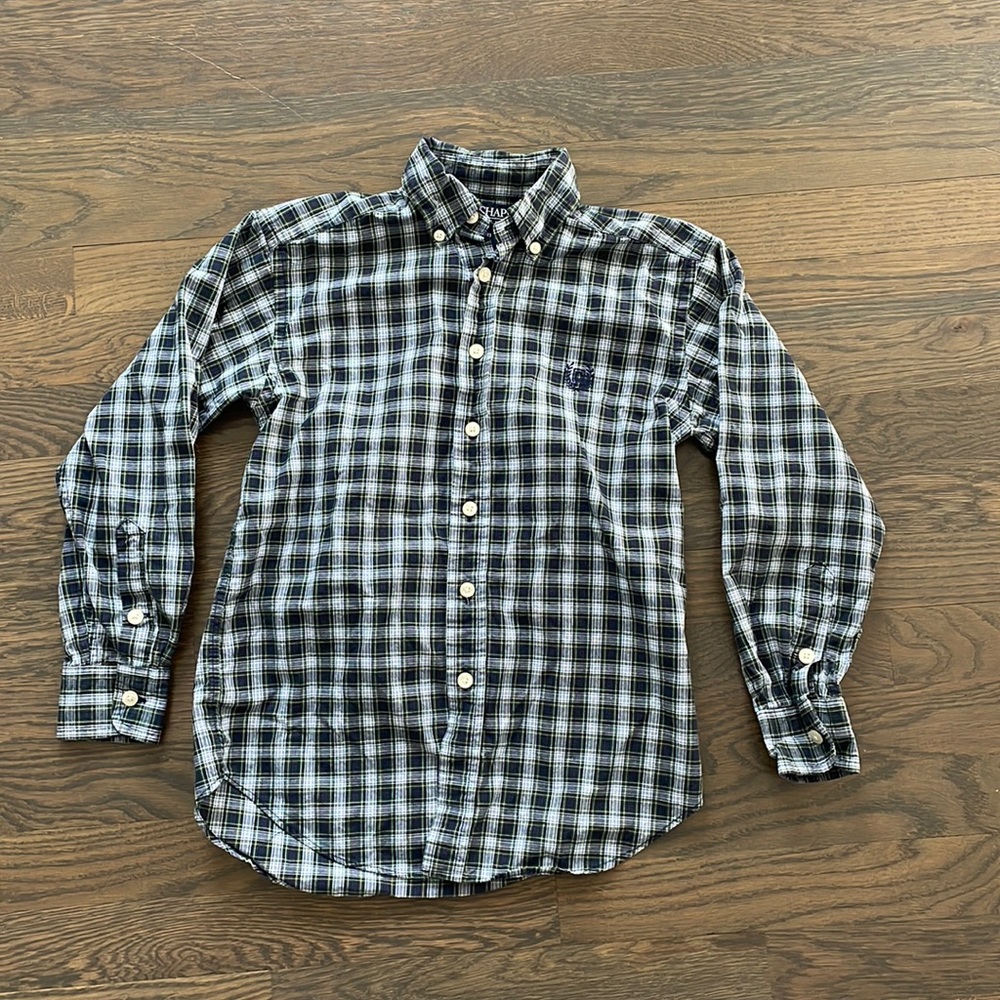 Chaps | Boy's Long Sleeve Collared Button Down Shirt | Plaid | S (8)